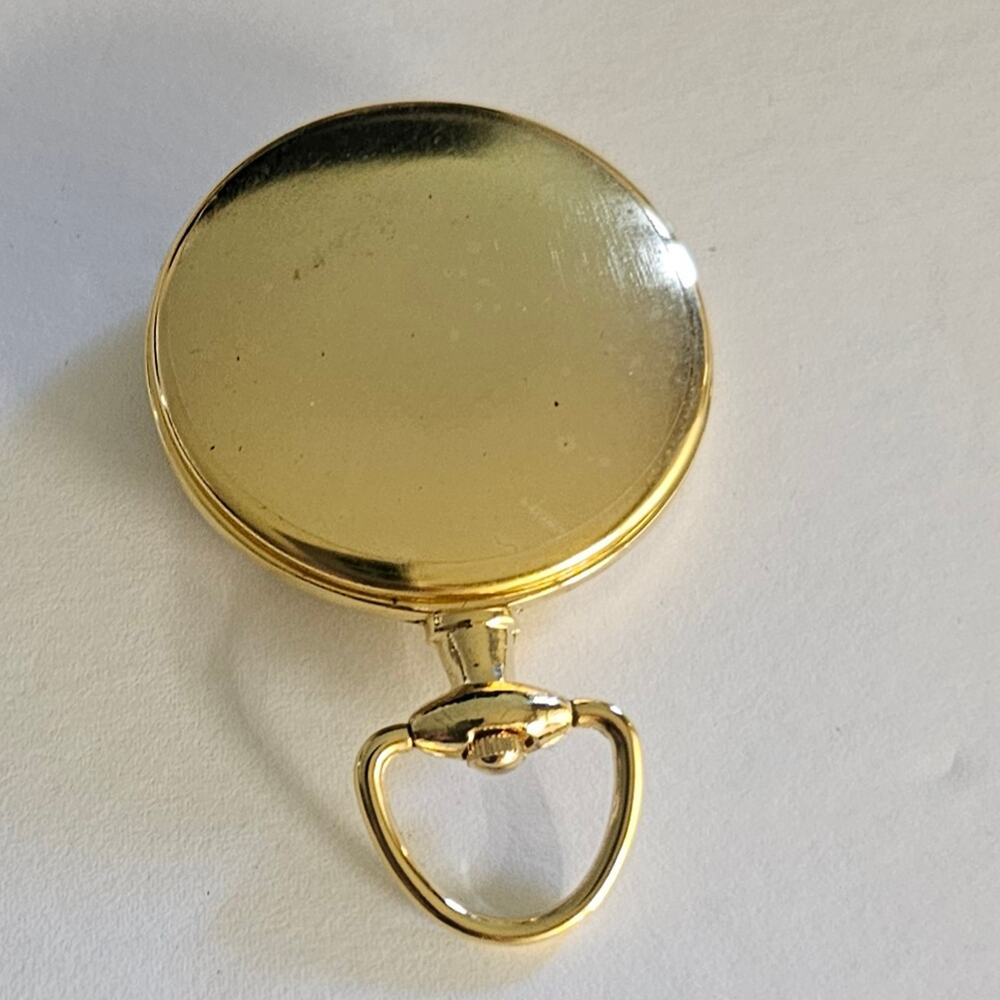 Vintage JOAN RIVERS Classic Gold Tone Black Pendant Pocket WATCH - Picture 5 of 8